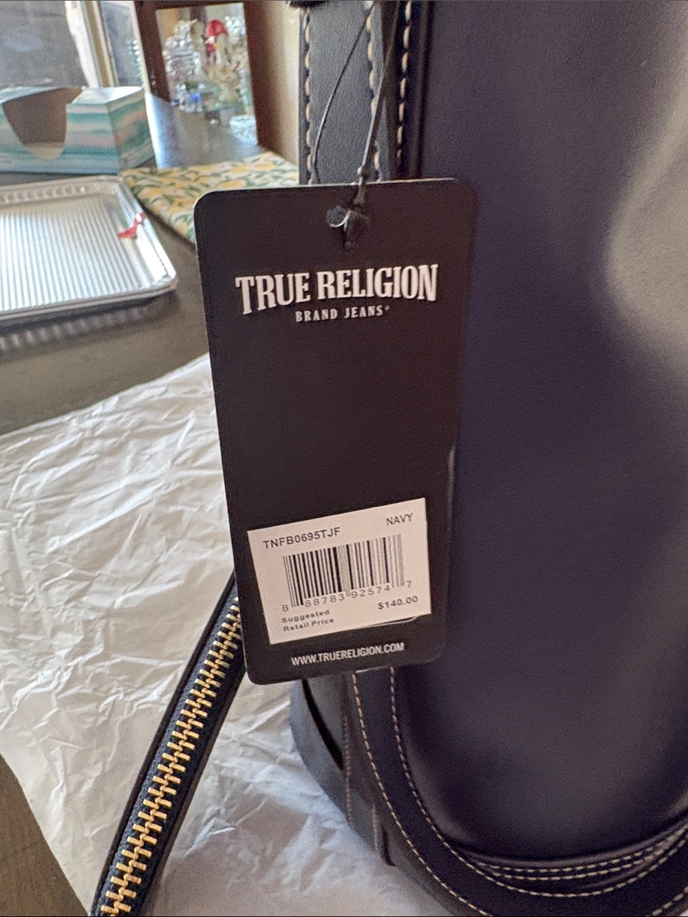 True Religion Faux Navy Leather Charm Shoulder Bag - Picture 12 of 13